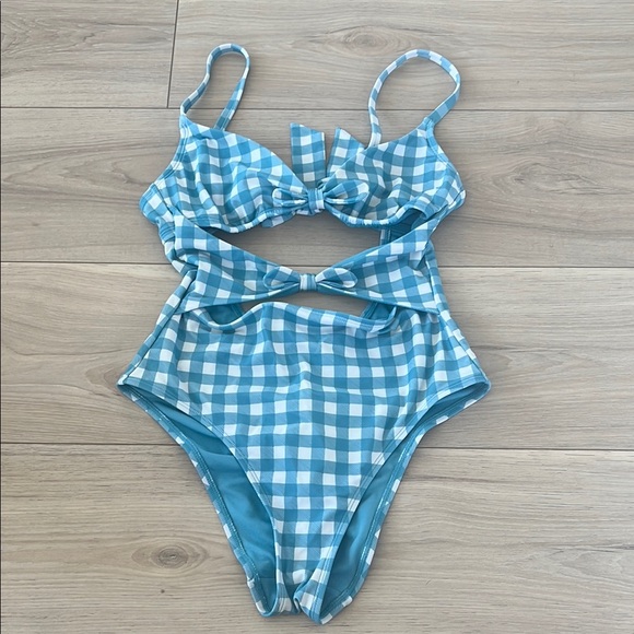 Adore Me Light Blue Gingham Swimsuit - Picture 1 of 3